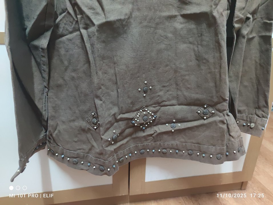 Nakışlı keten bluz bohem - Görsel 3