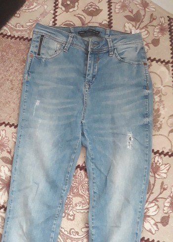 Kadın Mavi Bağcıklı Bol Kesim Denim Pantolon - Görsel 2