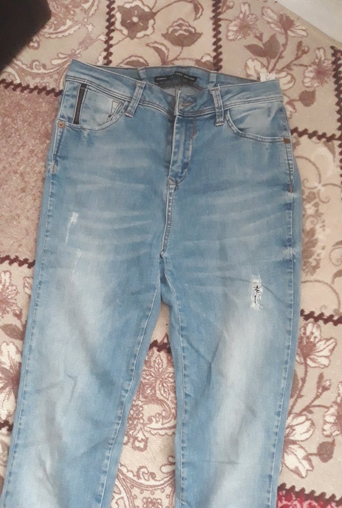 Kadın Mavi Bağcıklı Bol Kesim Denim Pantolon - Görsel 2