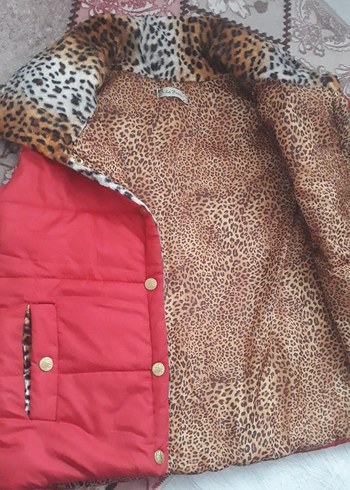 Leopar Detaylı Kırmızı Kadın Yelek - Görsel 3