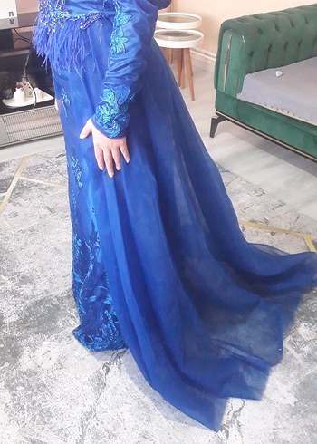 Kadın Mavi Uzun Abiye Elbise - Görsel 4