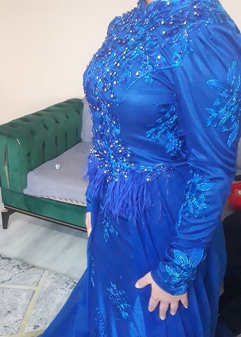 Kadın Mavi Uzun Abiye Elbise - Görsel 3