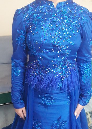 Kadın Mavi Uzun Abiye Elbise - Görsel 2