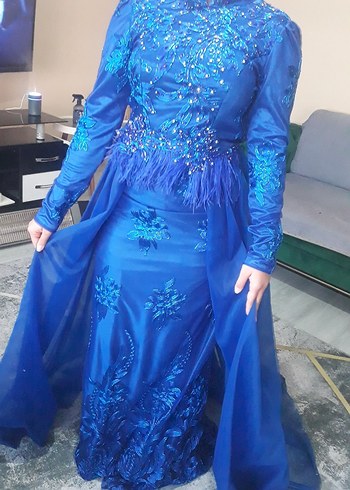 Kadın Mavi Uzun Abiye Elbise - Görsel 5