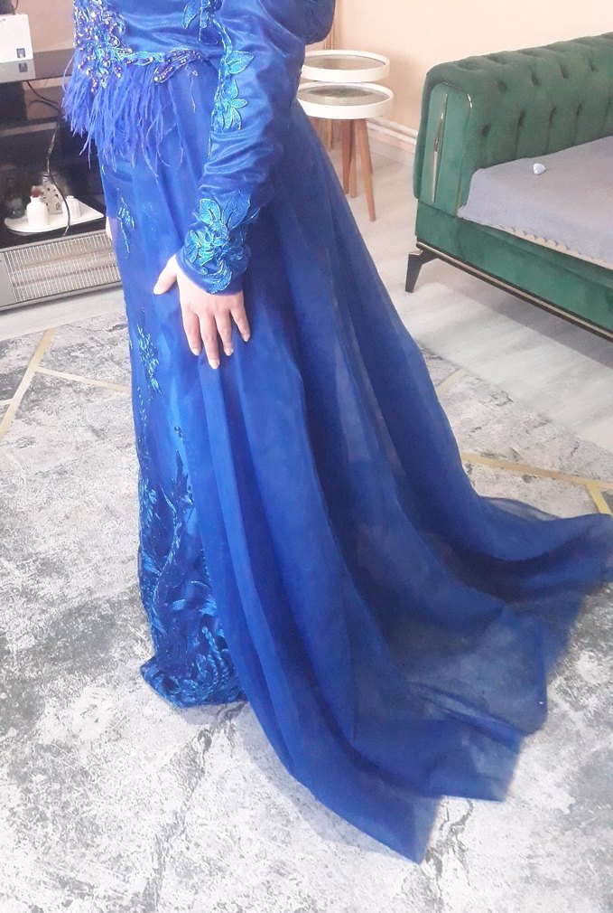 Kadın Mavi Uzun Abiye Elbise - Görsel 4