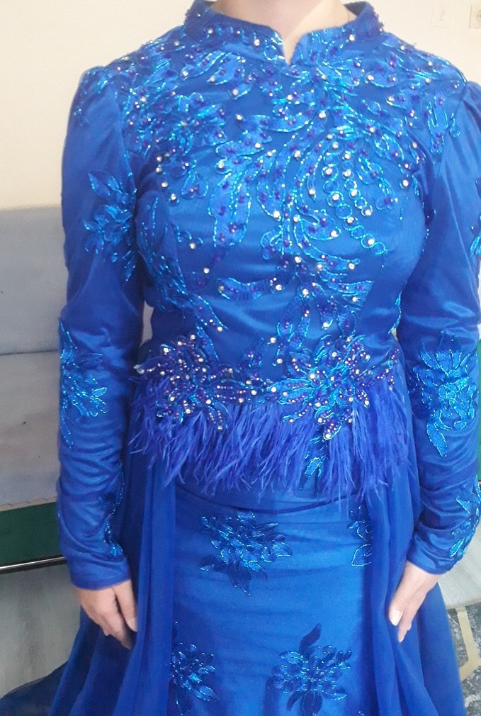 Kadın Mavi Uzun Abiye Elbise - Görsel 2