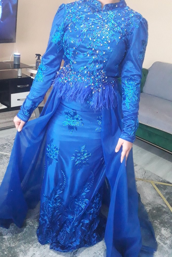 Kadın Mavi Uzun Abiye Elbise - Görsel 5