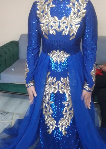 Parlak Mavi Uzun Abiye Elbise - Görsel 2