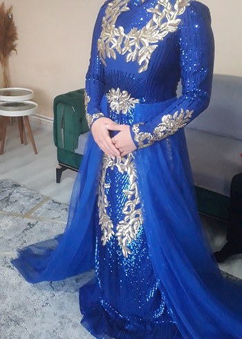 Parlak Mavi Uzun Abiye Elbise - Görsel 3