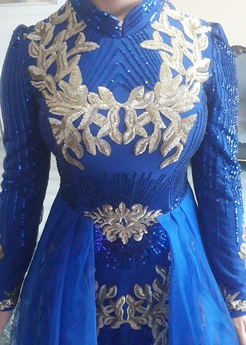 Parlak Mavi Uzun Abiye Elbise - Görsel 5