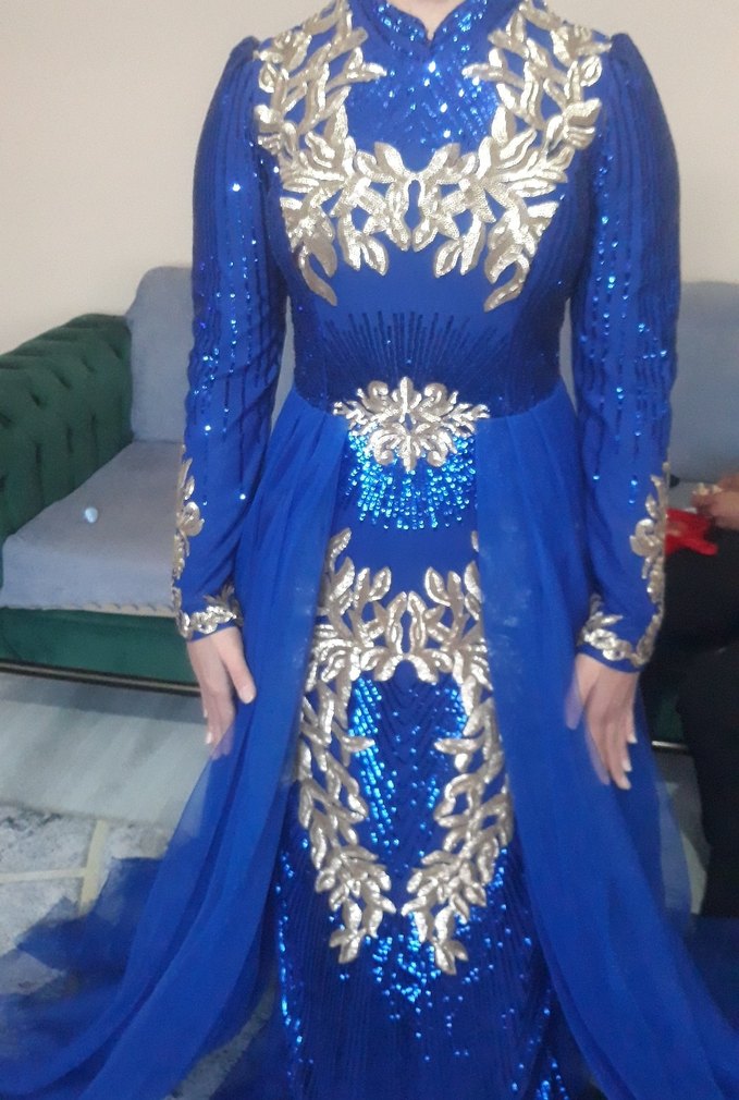 Parlak Mavi Uzun Abiye Elbise - Görsel 2