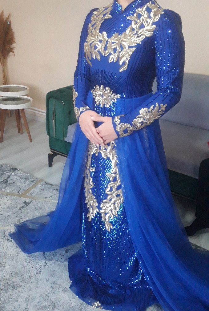 Parlak Mavi Uzun Abiye Elbise - Görsel 3