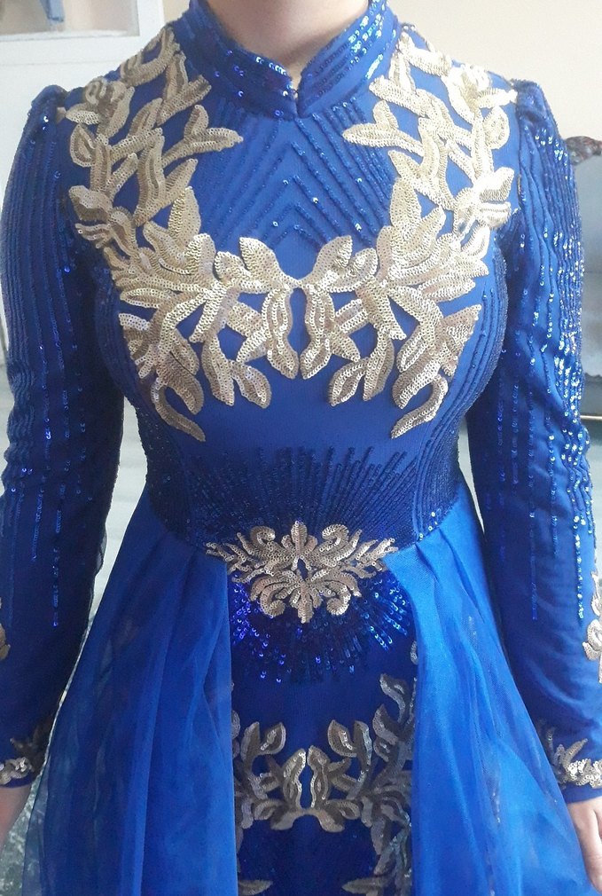 Parlak Mavi Uzun Abiye Elbise - Görsel 5