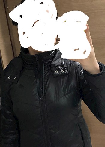 Siyah Kadın Puff Mont, Yüksek Yaka, İnce Kesim