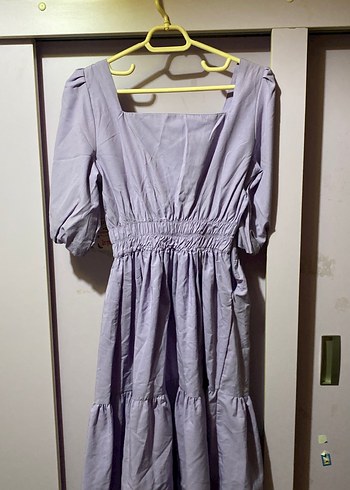 38 Beden mor Renk Lila midi Elbise, Robalı, Bol Kesim