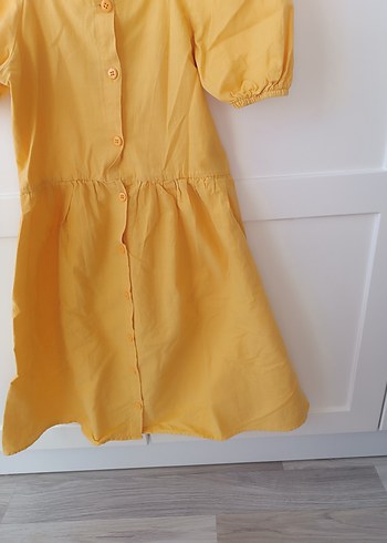 Sarı Kız Çocuk Keten Elbise - Görsel 3