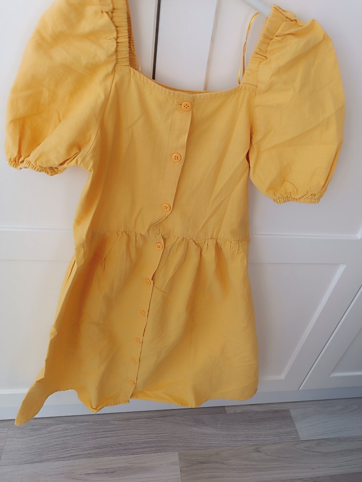 Sarı Kız Çocuk Keten Elbise - Görsel 2