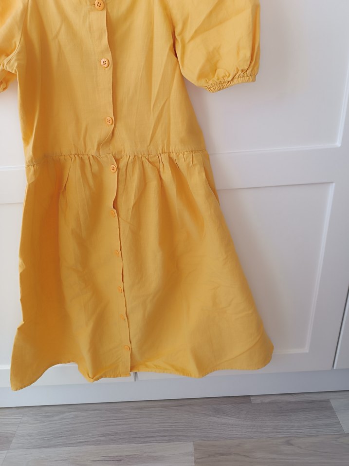 Sarı Kız Çocuk Keten Elbise - Görsel 3