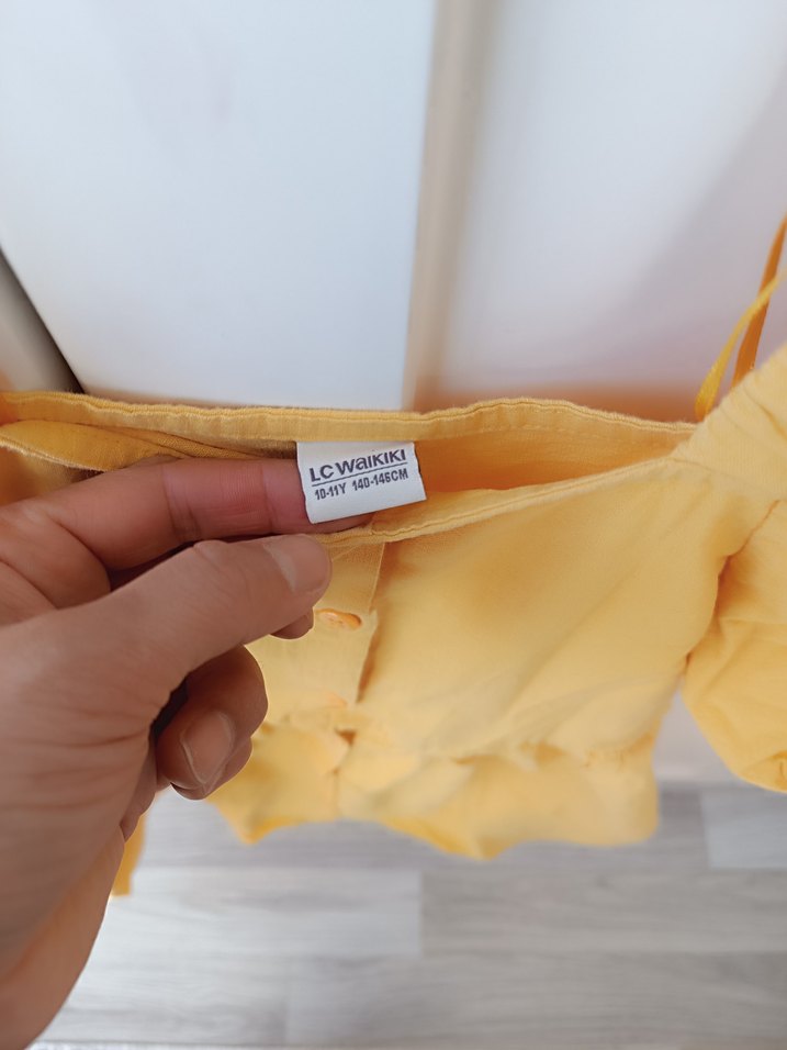 Sarı Kız Çocuk Keten Elbise - Görsel 4