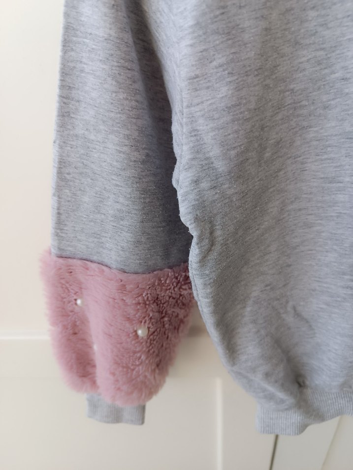 Kız Çocuk Gri Uzun Kollu Nakışlı Sweatshirt - Görsel 2