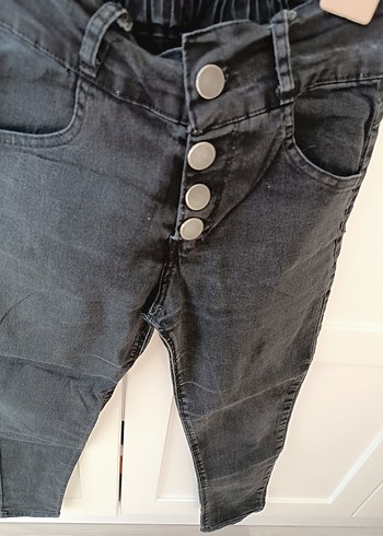 Gri Düğmeli Kadın Denim Pantolon - Görsel 3