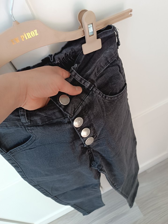 Gri Düğmeli Kadın Denim Pantolon - Görsel 2
