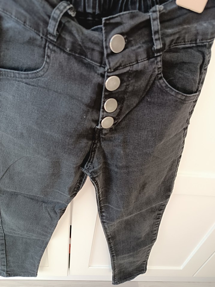 Gri Düğmeli Kadın Denim Pantolon - Görsel 3
