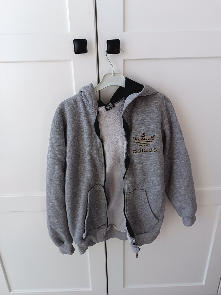 Adidas Gri Kapüşonlu Erkek Çocuk Sweatshirt - Görsel 4