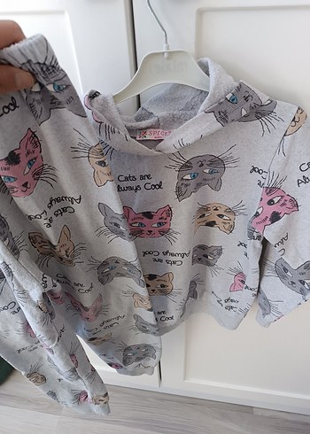 Gri Desenli Tüy Detaylı Kedi Sweatshirtü - Görsel 4