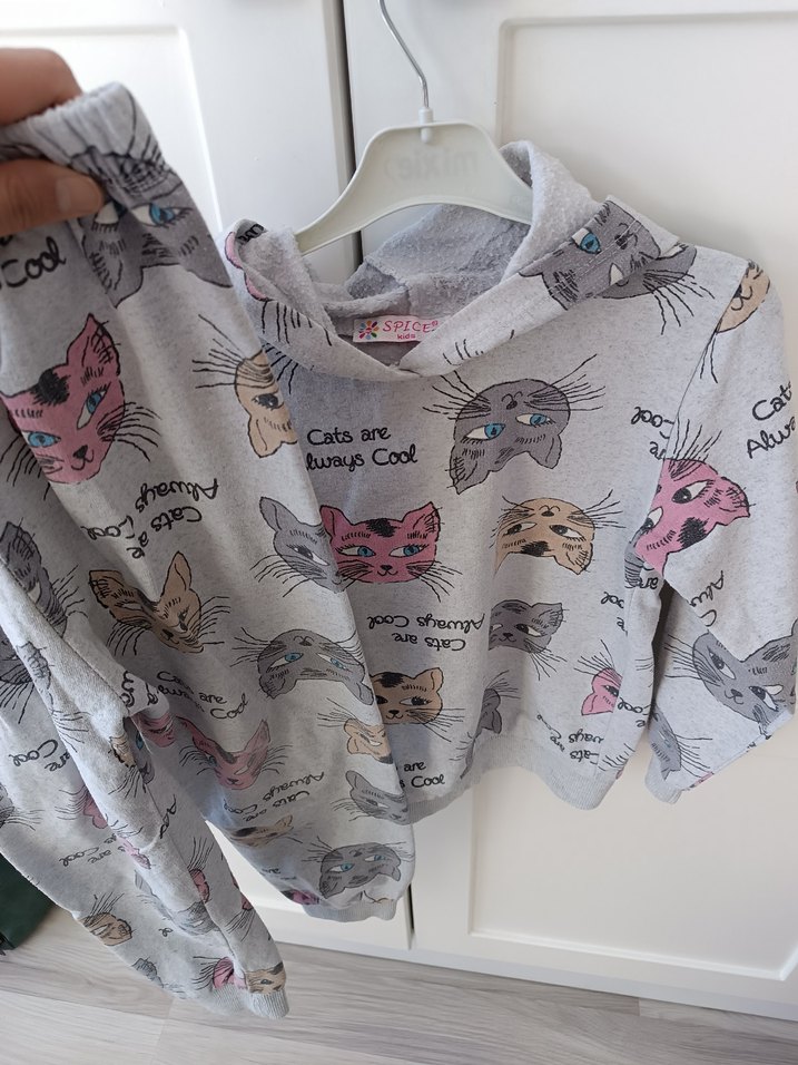 Gri Desenli Tüy Detaylı Kedi Sweatshirtü - Görsel 4