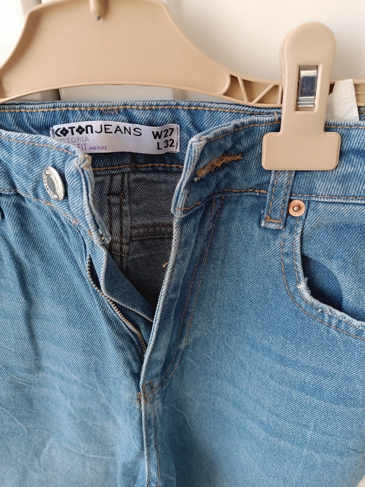 Kadın Mavi Midi Denim Bol Kesim Jean - Görsel 3