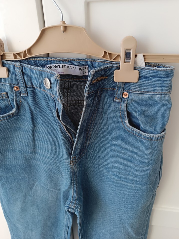 Kadın Mavi Midi Denim Bol Kesim Jean - Görsel 4