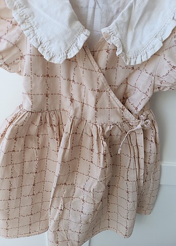 Kız Çocuk Bej Keten Dantel Detaylı Elbise - Görsel 3