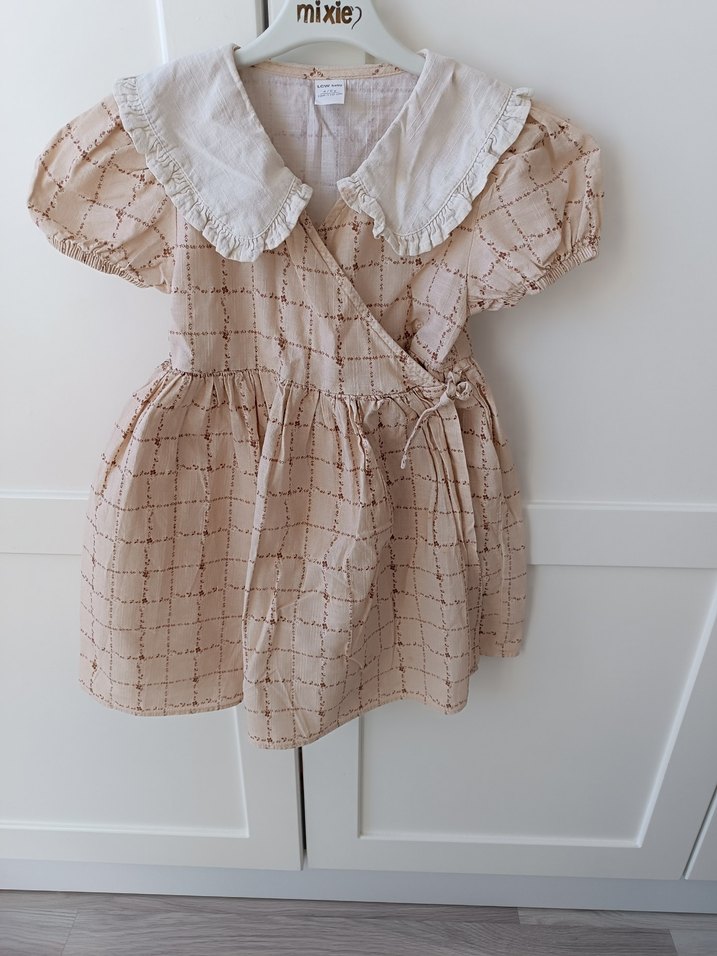 Kız Çocuk Bej Keten Dantel Detaylı Elbise - Görsel 2