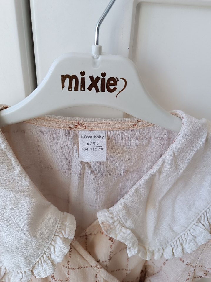 Kız Çocuk Bej Keten Dantel Detaylı Elbise - Görsel 4