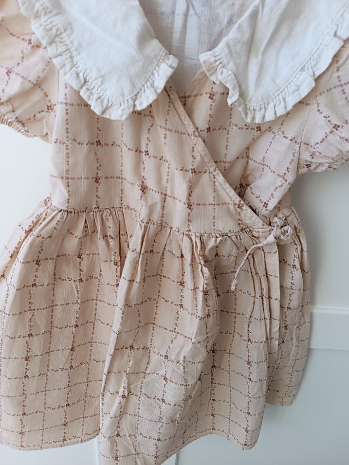 Kız Çocuk Bej Keten Dantel Detaylı Elbise - Görsel 3