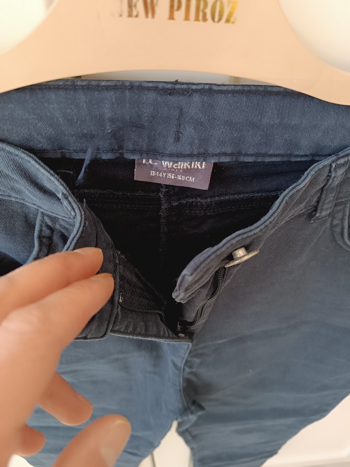 Düğmeli Lacivert Kadın Kot Pantolon - Görsel 3