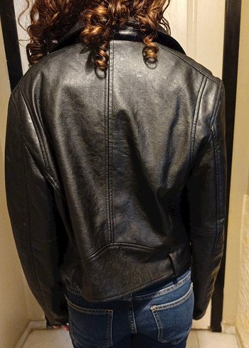 Bershka Kadın Siyah Deri Biker Ceket