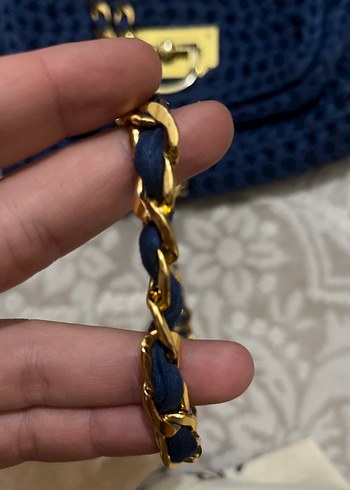 Zincir Detaylı Lacivert Örgü Kadın Çanta - Görsel 5