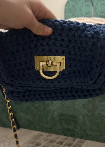 Zincir Detaylı Lacivert Örgü Kadın Çanta - Görsel 2