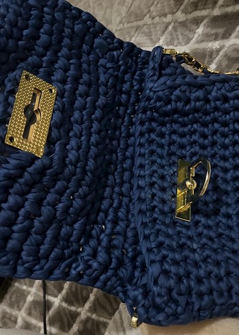 Zincir Detaylı Lacivert Örgü Kadın Çanta - Görsel 6
