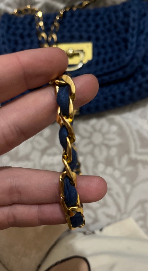 Zincir Detaylı Lacivert Örgü Kadın Çanta - Görsel 5