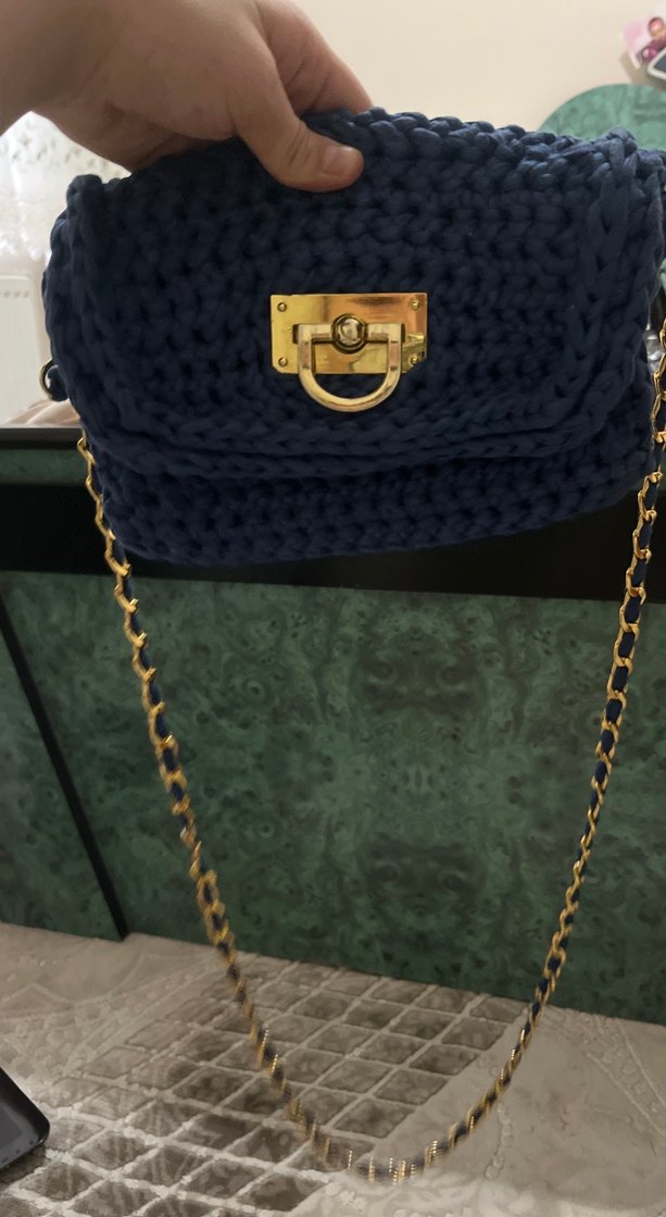 Zincir Detaylı Lacivert Örgü Kadın Çanta - Görsel 3