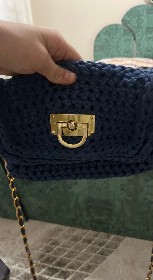 Zincir Detaylı Lacivert Örgü Kadın Çanta - Görsel 2