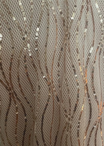 Pembe İşlemeli V Yaka Uzun Abiye Elbise - Görsel 5