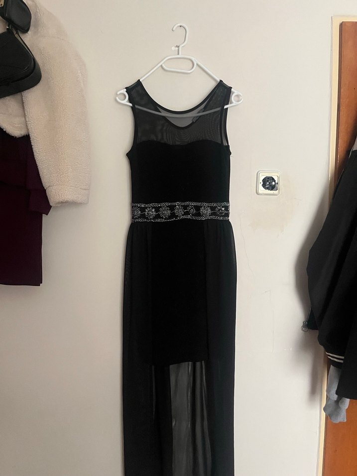 Siyah Kemer Detaylı Uzun Kadın Elbise - Görsel 2