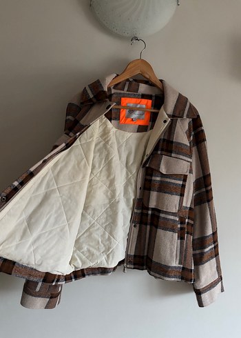 Kahverengi Ekose Plaid Desen Kadın Ceket