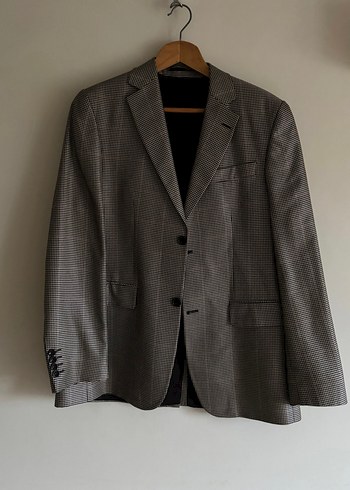 Gri Ekoseli Vatkalı Oversize Blazer Ceket Vintage