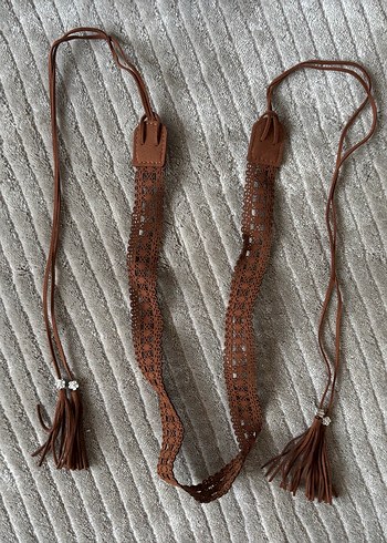 Kahverengi Bohem Kroşe Püsküllü Kadın Kemer - Görsel 5