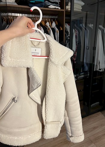 Kadın Beyaz Tüylü Street Wear Ceket